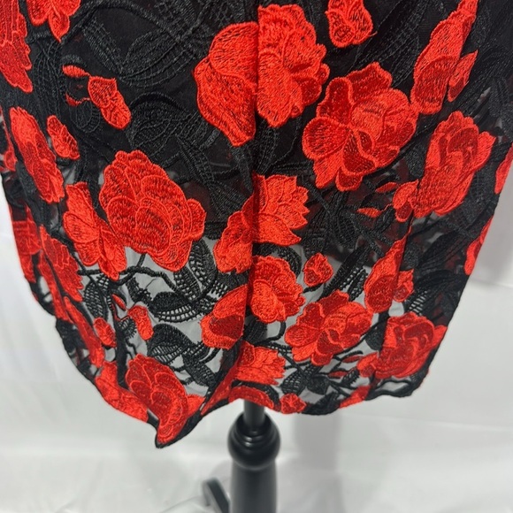 SAM EDELMAN BLACK RED ROSE EMBROIDERED MINI DRESS SIZE 6 - Picture 10 of 12